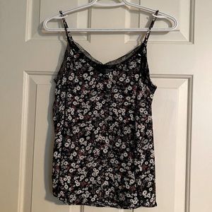 Reitmans floral flowy spaghetti strap top, size XS, lace neckline, slight V